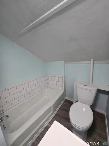 a bathroom with a toilet and a bathtub