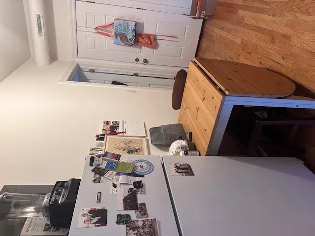 a view of living room with furniture and a fireplace