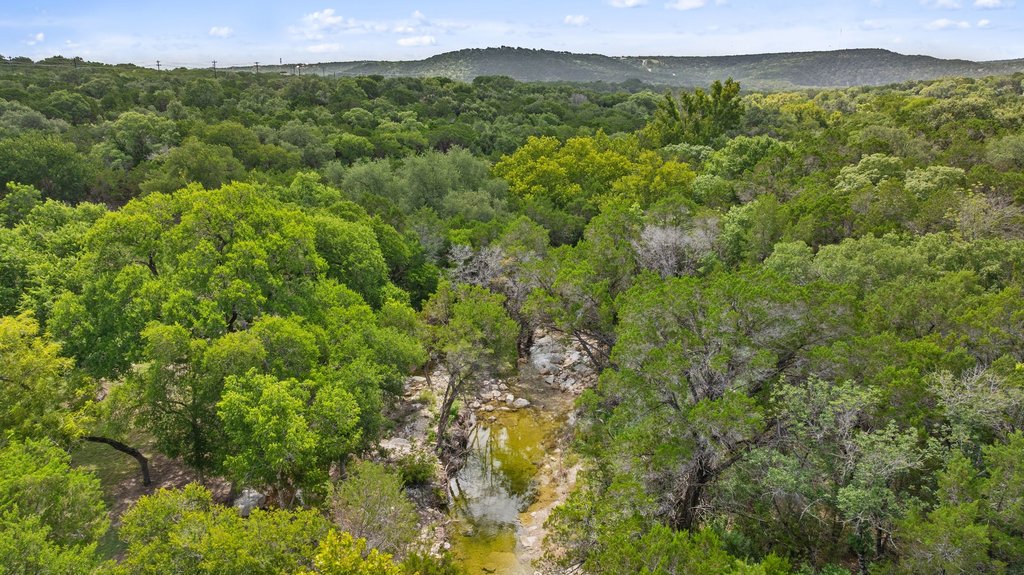 23644 Nameless Road Leander, TX 78641 - Photo 36 of 40 A verdant canopy of trees envelopes a tranquil stream, with distant hills adding to the natural vista.