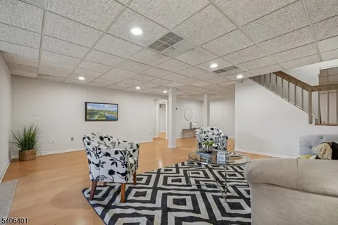 a lobby with furniture