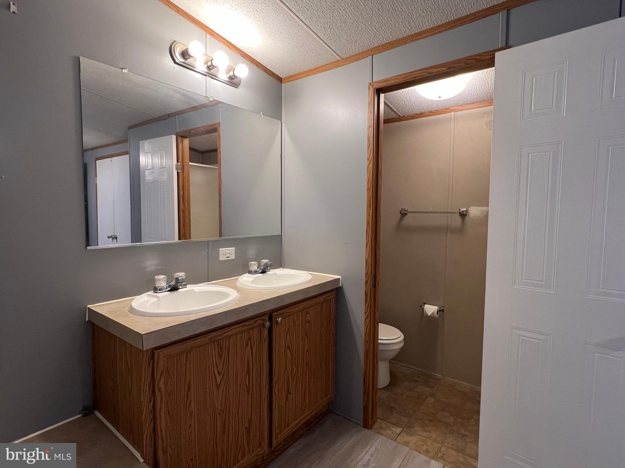 4328 Ridge Road, Unit 14 Mount Airy, MD 21771 - Photo 19 of 42 a bathroom with a granite countertop sink toilet and mirror