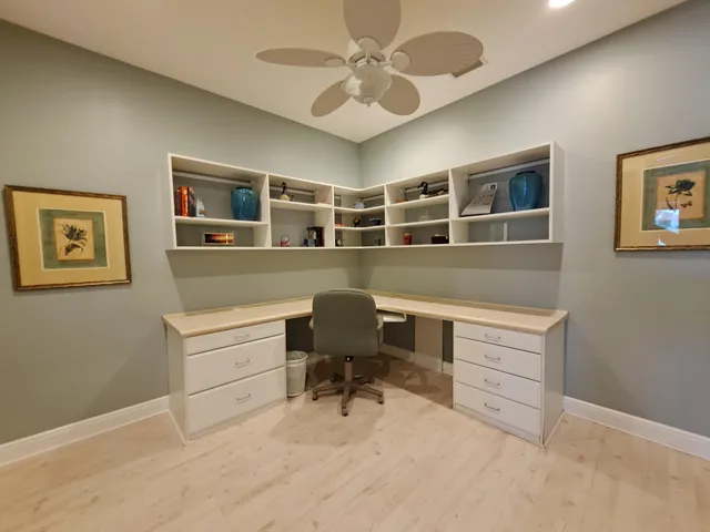 a workspace with furniture