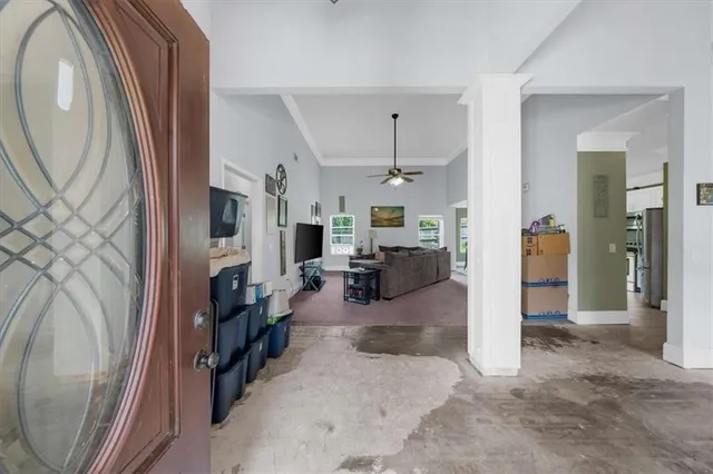 a view of livingroom with furniture and fireplace