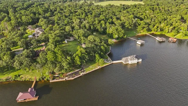 view of lake and yard