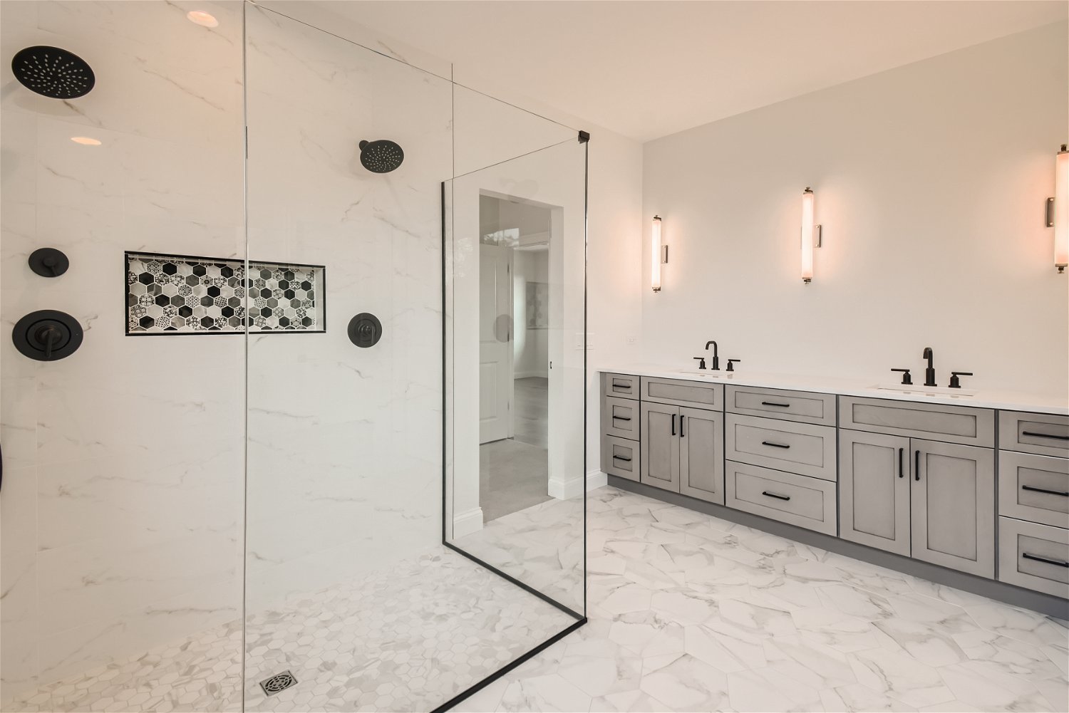 8 Alexandra Drive Mettawa, IL 60048 - Photo 18 of 30 a spacious bathroom with a granite countertop sink a mirror and shower