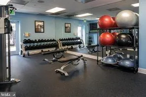 a room with gym equipment