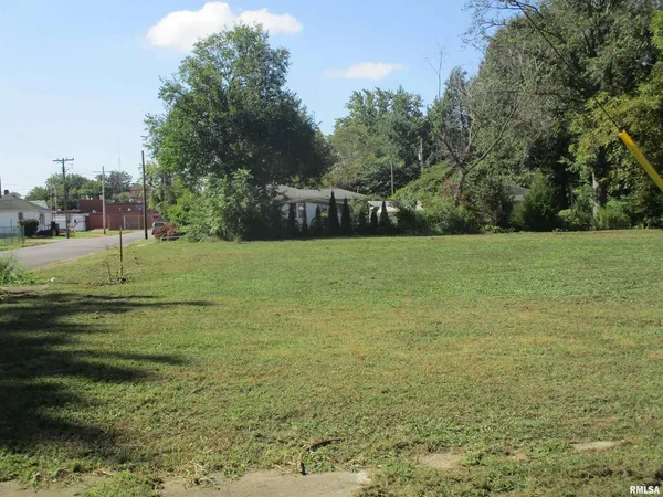 a view of a field with an trees