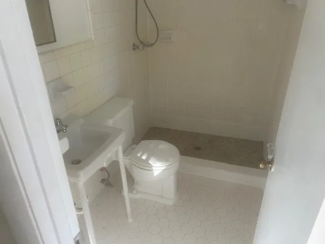 a bathroom with a bathtub and toilet