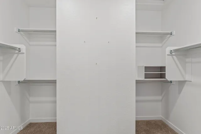 a view of walk in closet with empty racks