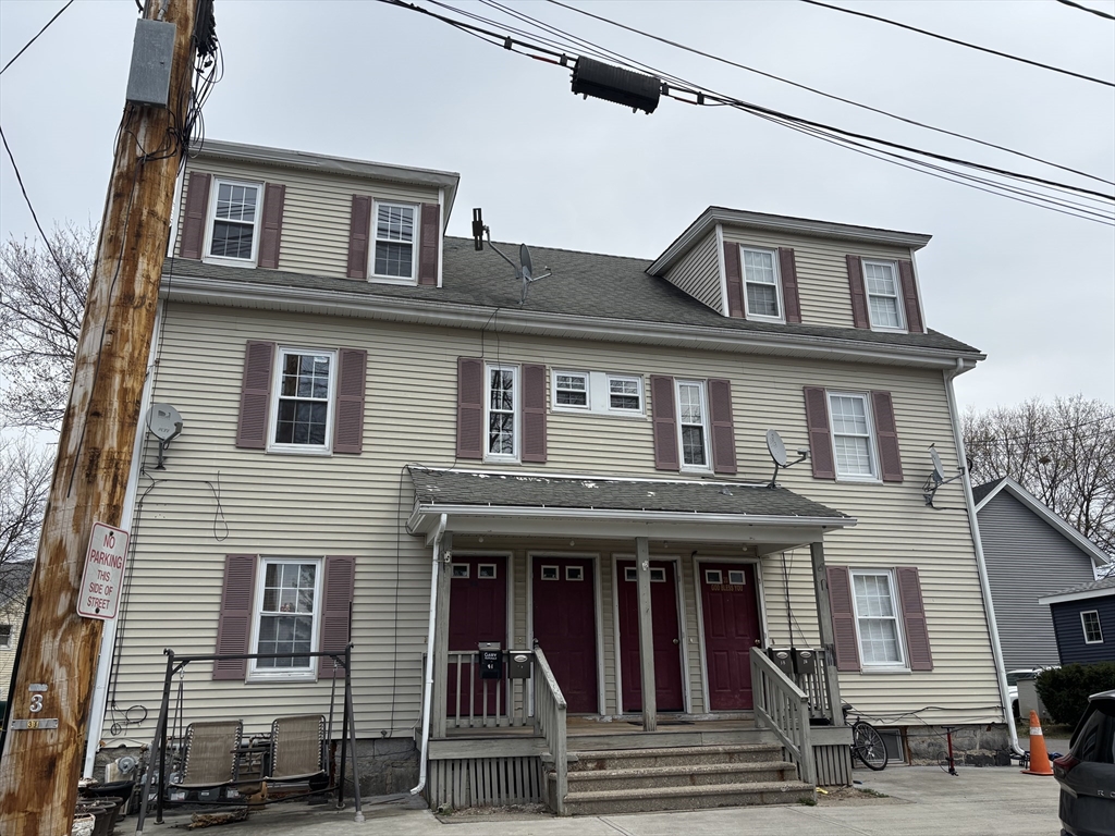a front view of residential houses