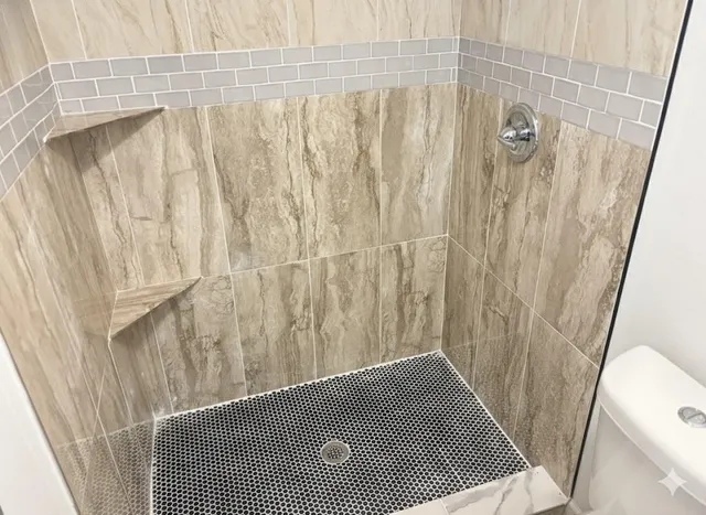 a close view of a shower curtain