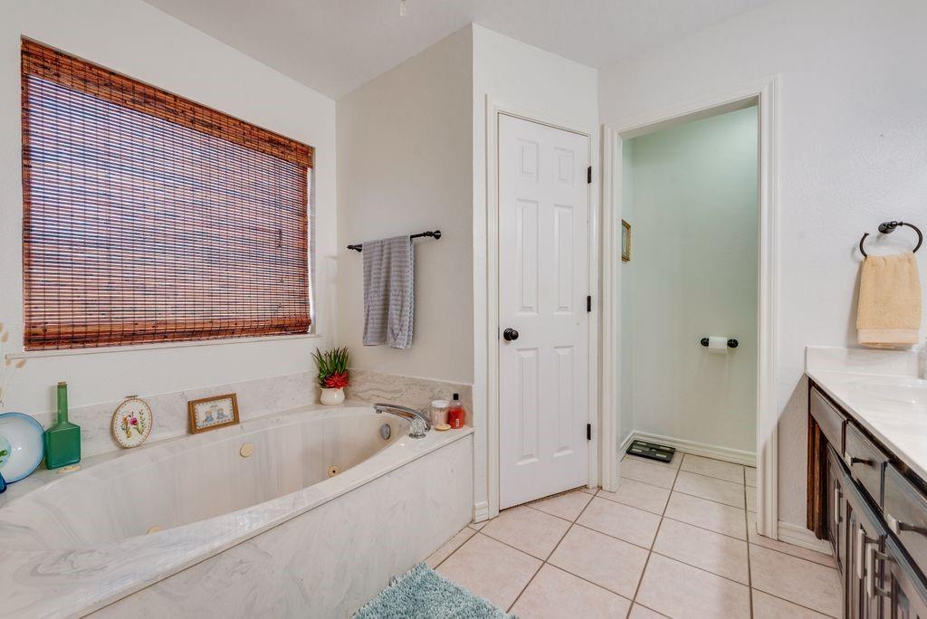 579 South Hitt Street Boyd, TX 76023 - Photo 23 of 34 Large bathroom with Garden Jetted Tub, dual sinks, and stand up separate shower