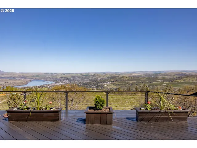 a view of a lake with a terrace