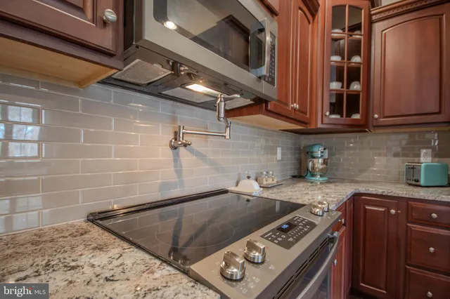 a kitchen with lots of counter top space