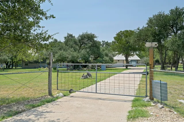 a view of a park with large trees