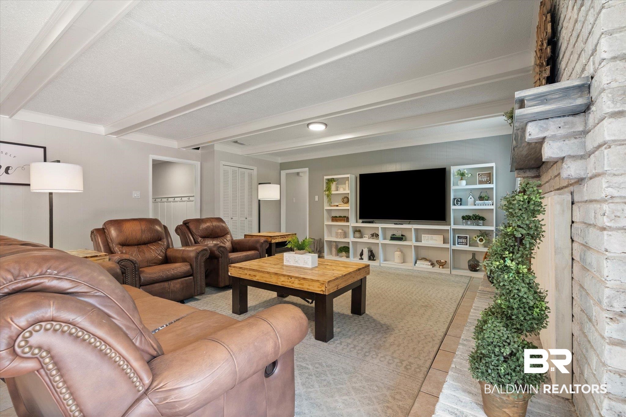 1025 Walter Smith Road Mobile, AL 36695 - Photo 11 of 46 Living area with beam ceiling and built in features