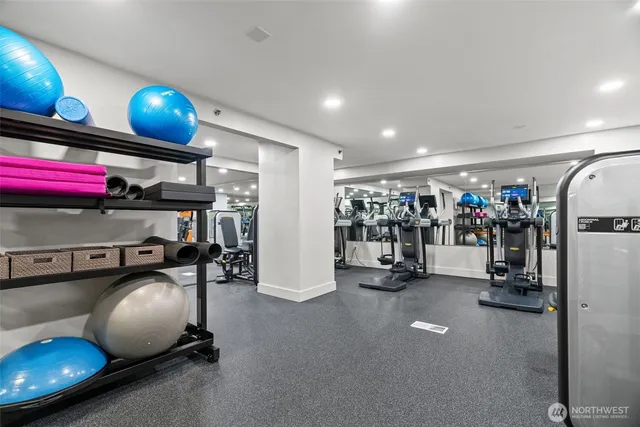 a view of a room with gym equipment
