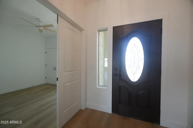 a view of a small space with a mirror