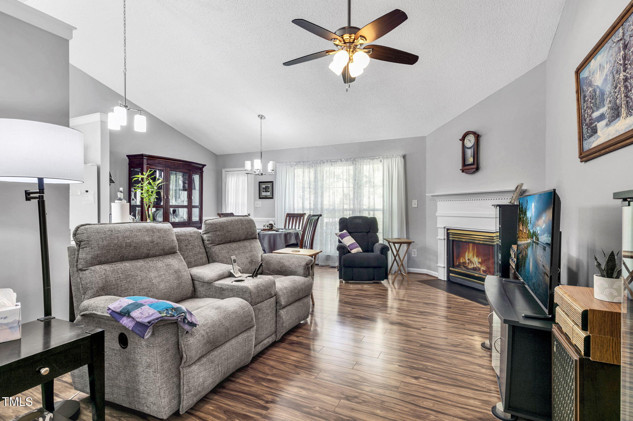 4317 Snow Goose Court Raleigh, NC 27616 - Photo 7 of 43 a living room with furniture a fireplace and a flat screen tv