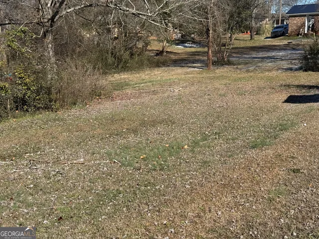 a view of road with large trees