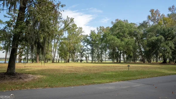 a big yard with trees in the background