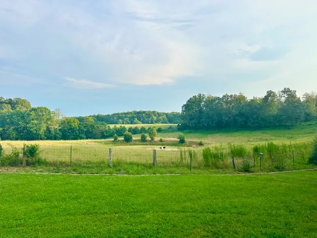 a view of a lake with a big yard
