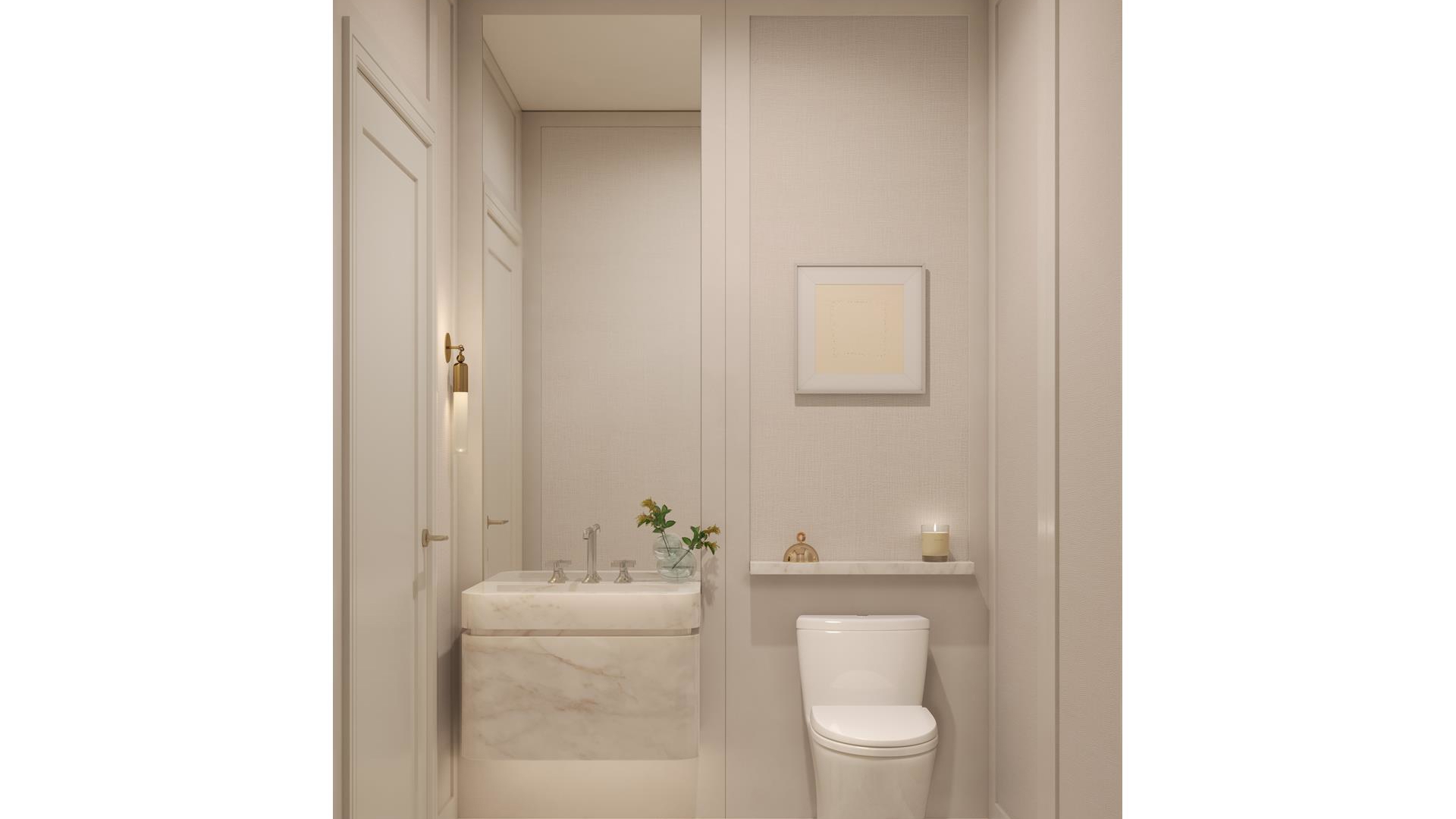 201 East 74th Street, Unit 6A Manhattan, NY 10021 - Photo 6 of 21 a bathroom with a toilet a sink and mirror