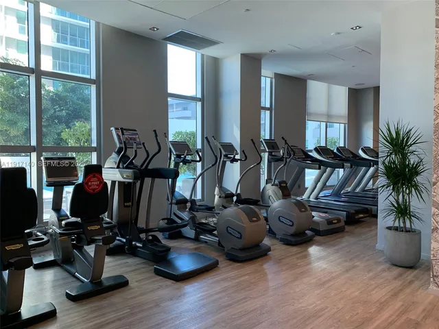 a view of a room with gym equipment