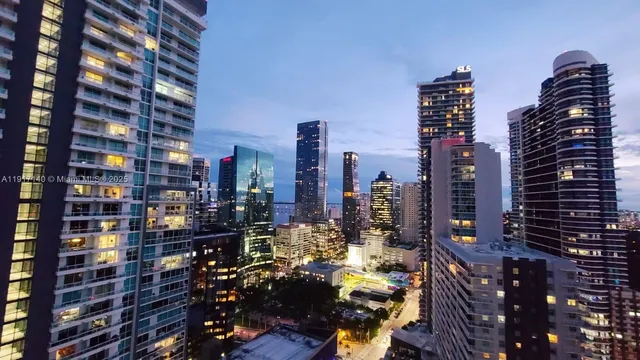 a city view with tall buildings