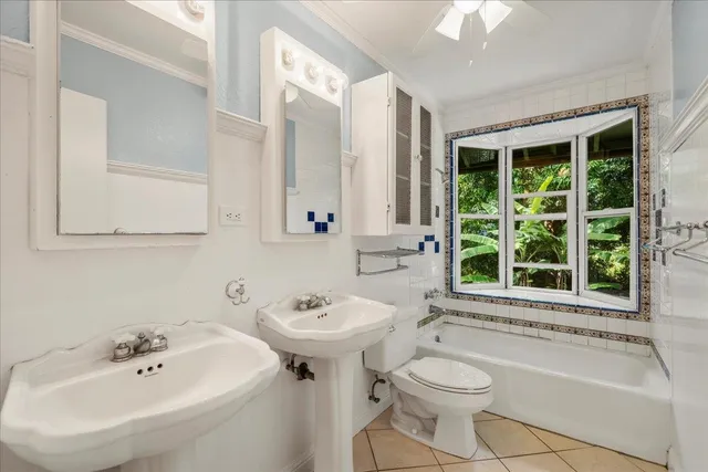 a view of a garden with wooden deck