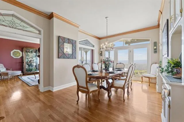 a living room with furniture a potted plant and a wooden floor
