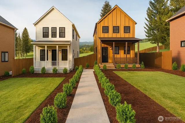 a view of a brick house with many windows