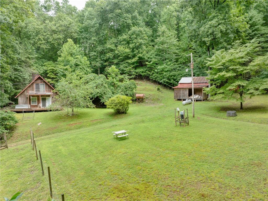 467 Gilliam Road Mineral Bluff, GA 30559 - Photo 26 of 36 a backyard of a house with table and chairs