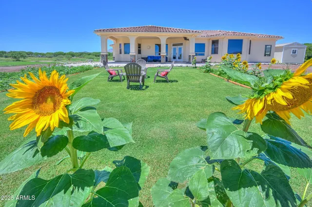 a view of a house with a backyard
