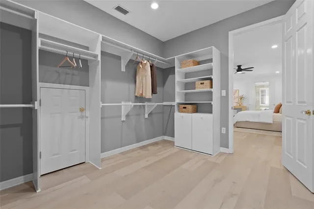 a view of a room with racks on the wall