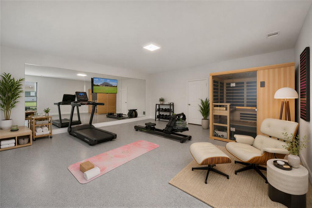 4341 Rush Road Midlothian, TX 76065 - Photo 5 of 39 *Virtual Staging* Gym features a full-wall mirror, TV and durable flooring