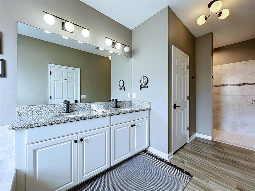18078 Romanesque Court Spring Hill, FL 34610 - Photo 33 of 81 a bathroom with a granite countertop sink and a mirror