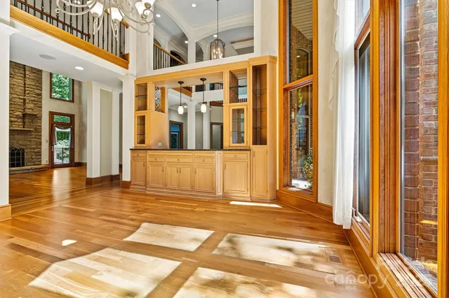 a view of a building with a glass door