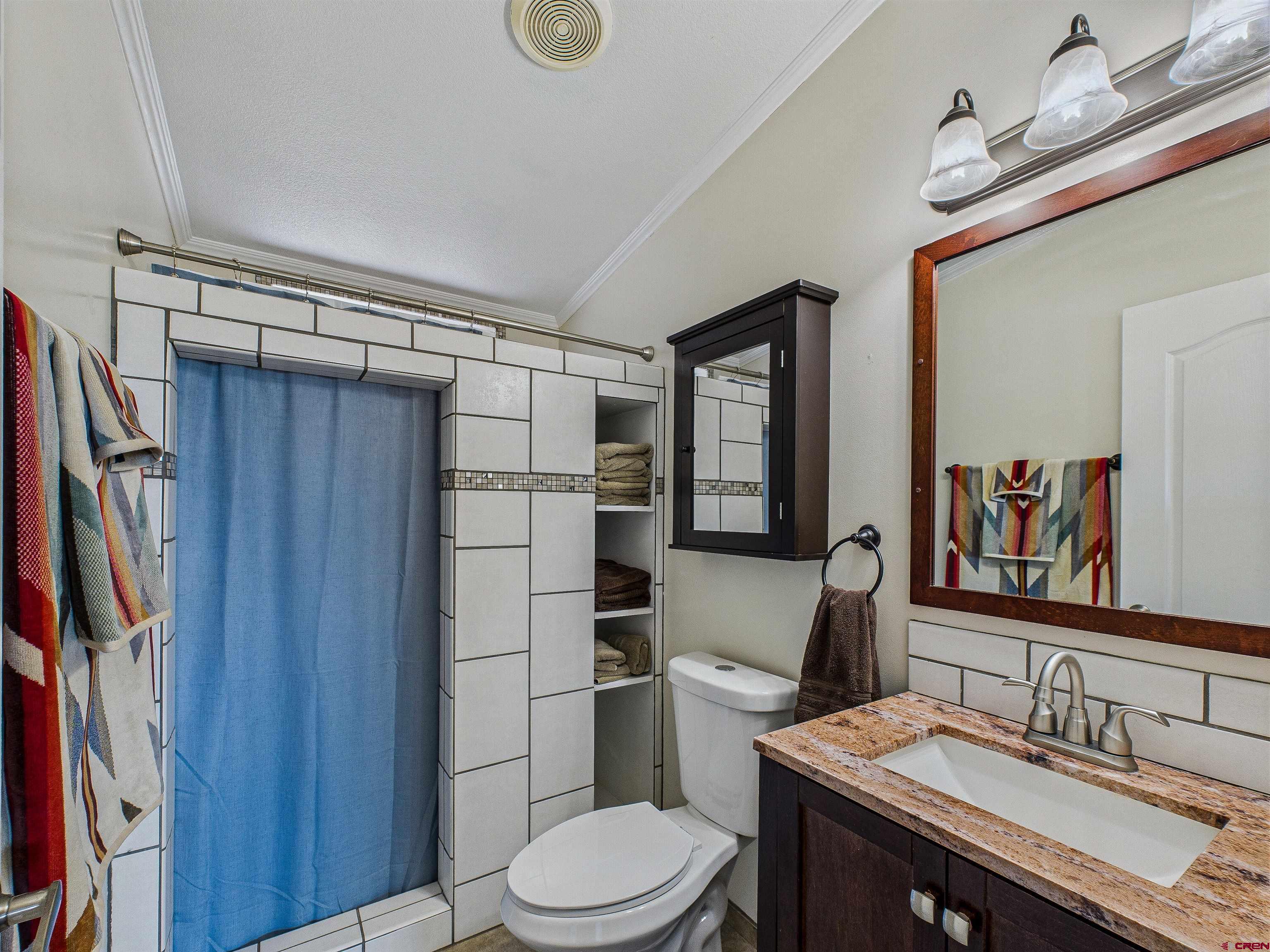 21578 Highway 65 Cedaredge, CO 81413 - Photo 34 of 45 a bathroom with a granite countertop sink toilet and shower