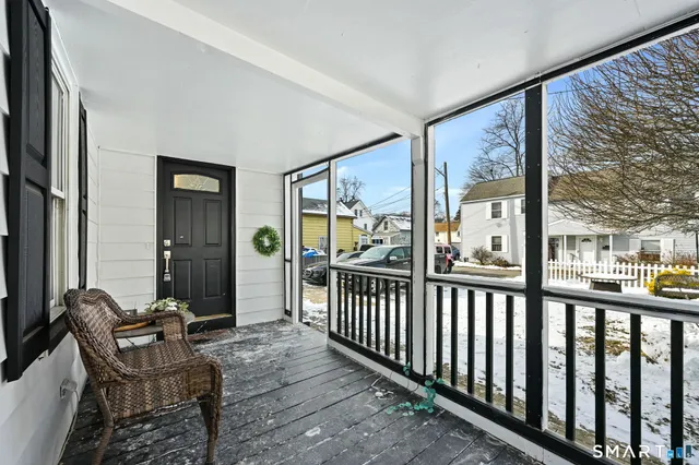 a view of a bench in the balcony