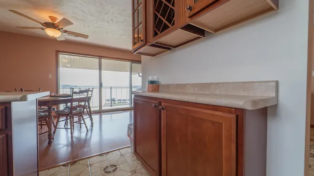 an outdoor space with seating space