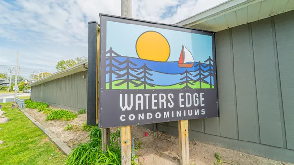 a view of a lake with a city