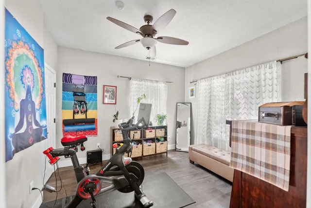 a view of a room with gym equipment