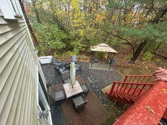 a view of a backyard with plants and a lake view