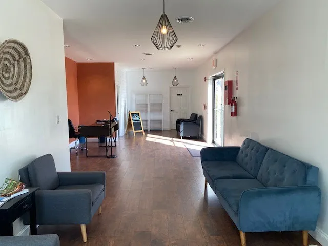 a living room with furniture