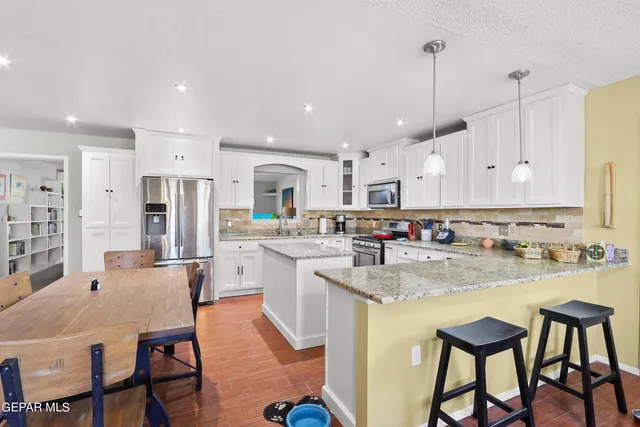 a view of a dining area with furniture