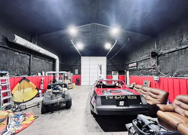 a car is parked in a garage