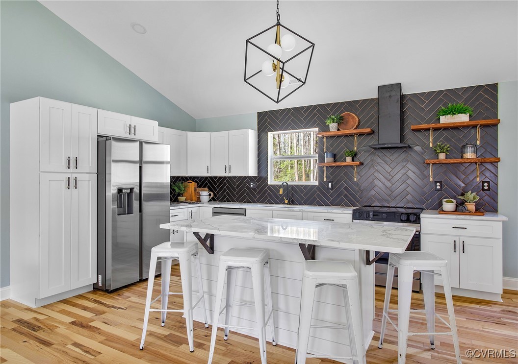 8011 Courthouse Road Providence Forge, VA 23140 - Photo 1 of 29 Kitchen with white cabinetry, open shelves, stainl
