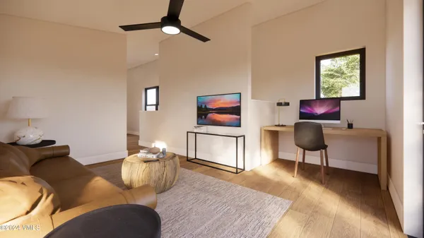 a living room with furniture and a window