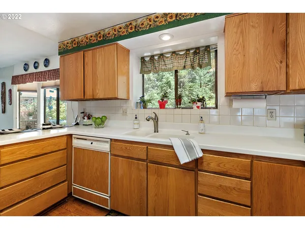 a kitchen with a sink a window and cabinets